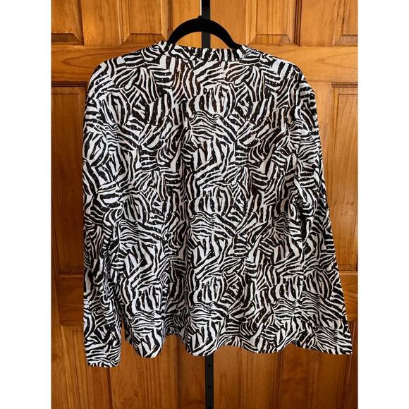 Michael Kors Zebra Print Metallic Blouse Tie-Front Long Sleeve Size XL - Picture 3 of 3